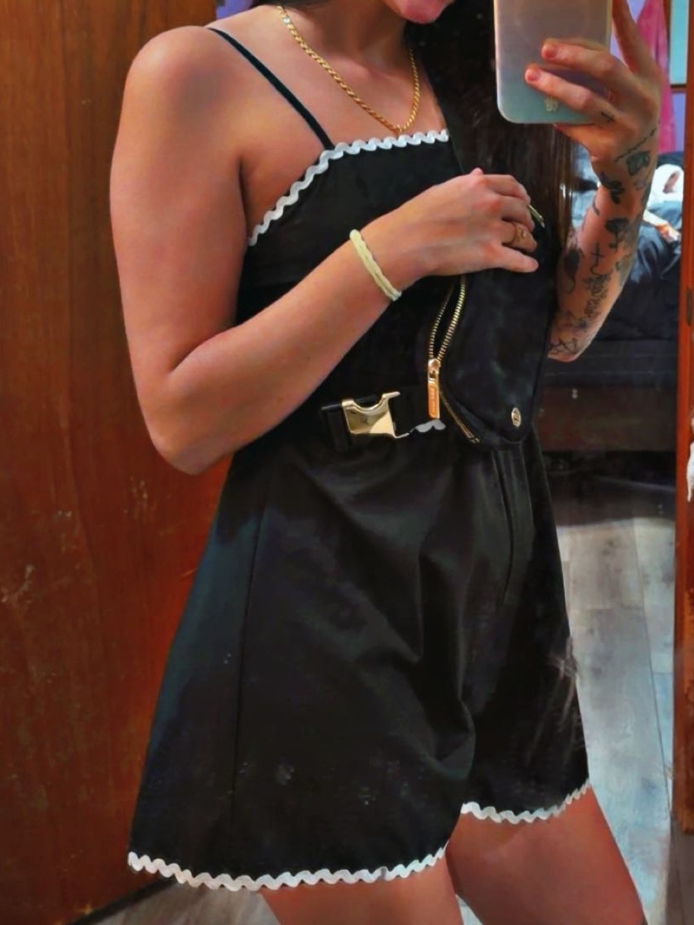 SHEIN Black Romper with White Trim